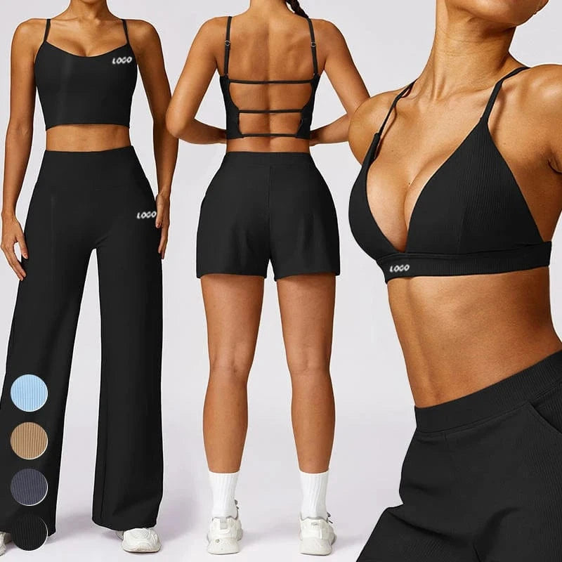 Custom High Elastic Breathable 4 Piece Sports Bra Tank Top Flare Leggings Yoga Workout Shorts Set Yoga Outfit Women Sets