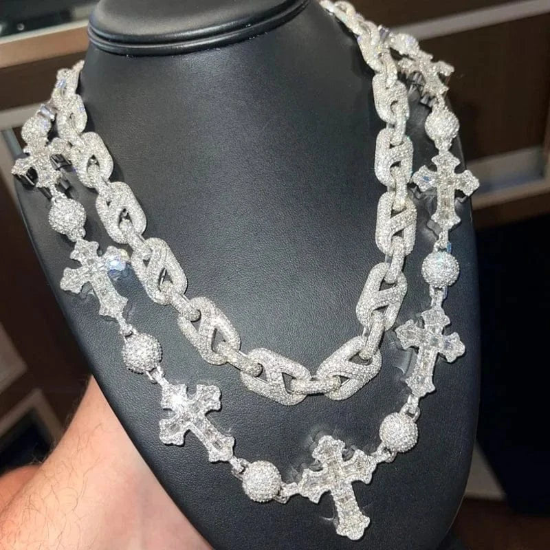 Custom Infinity Heart Chains 2-Tone VVS Moissanite Gold Plated Solid 925 Sterling Silver Heart Cuban Link Chains Jewelry