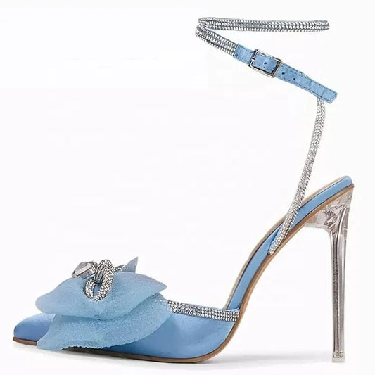 Custom Ladies Fashion Luxury Sandals Shoes Ladies Fashionable Silk Bowknot Rhinestone Women Banquet Sandals Wedding Shoes