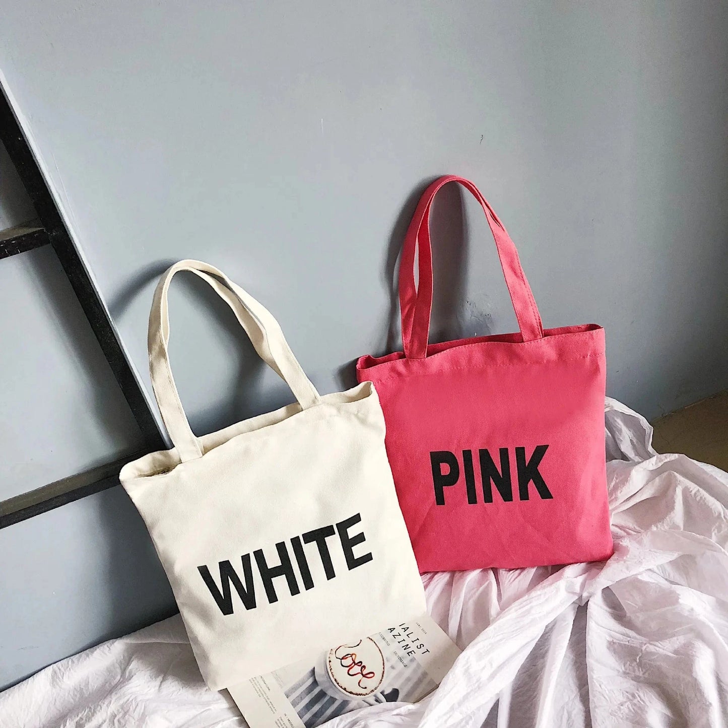 Custom Large Capacity Canvas Working Tote Bags Solid Color Shoulder Bag Black White Yellow Pink Women's Handbags For Shopping