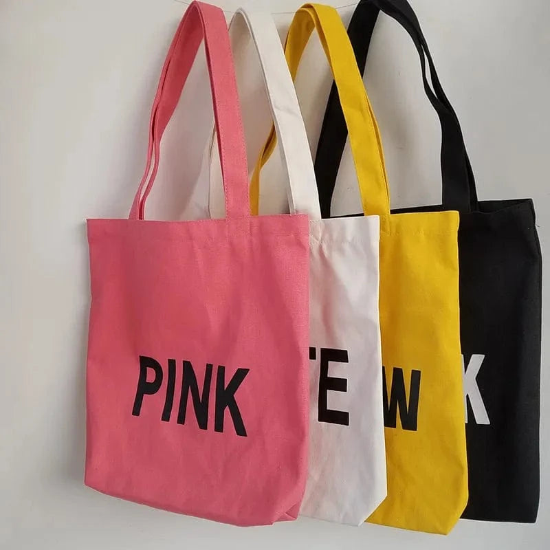 Custom Large Capacity Canvas Working Tote Bags Solid Color Shoulder Bag Black White Yellow Pink Women's Handbags For Shopping