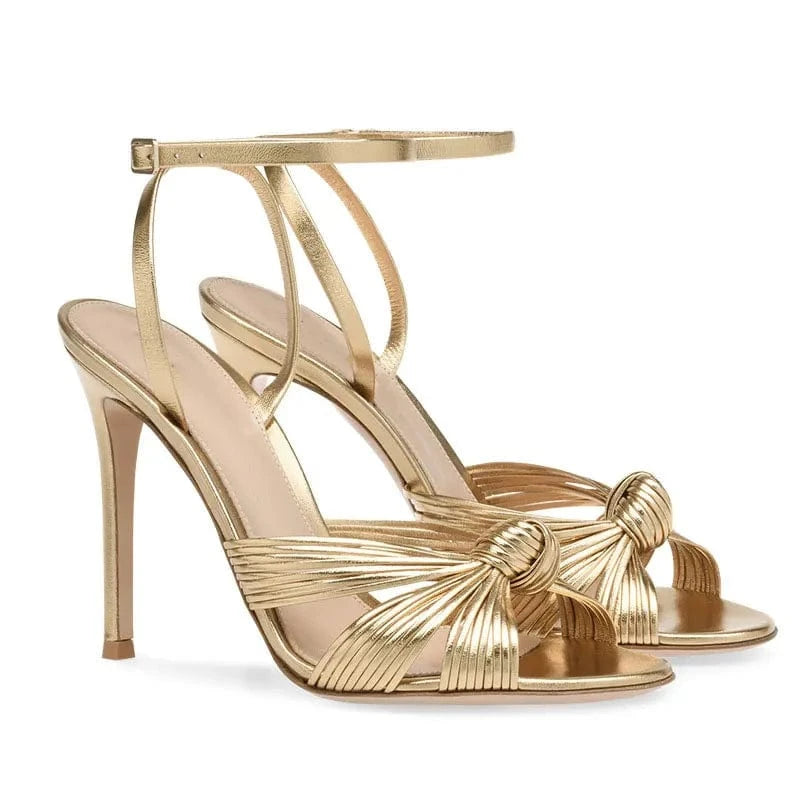 Custom Large Size 34-46 Party Fashion Women Stiletto Thin Heel Ankle Strap High Heel Gold Sandal