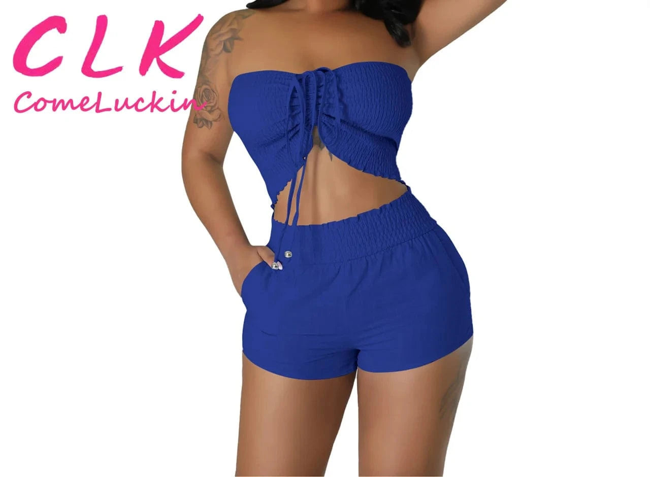 Custom Logo Boutique Women Clothing Tube Top Women Shorts Set Ladies Shorts and Top 2 Piece set 2024 Summer Outfits