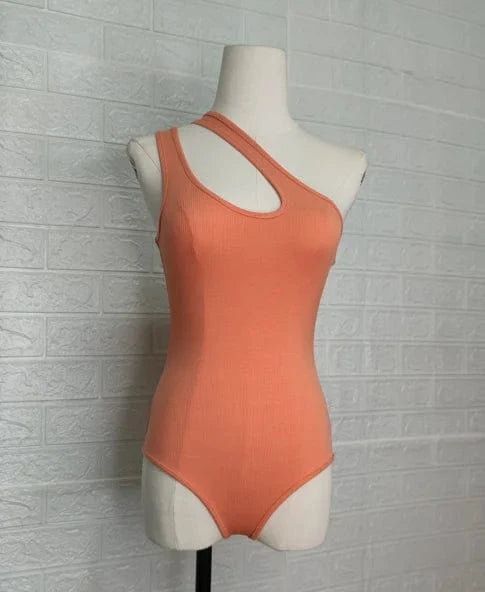 Custom Logo  rib stretched single shoulder romper bodycon outfit hollow out bodysuit for women