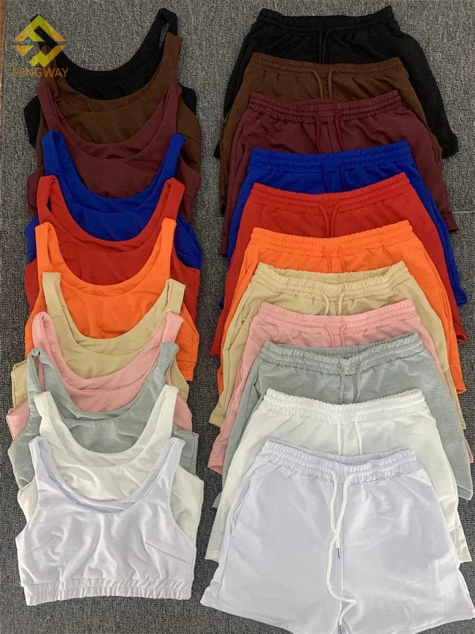 Custom Logo Summer Clothing Crop Top Two Piece Shorts Pants Set Joggers Sets Outfits 2 Piece Sweatsuit Sweat Short Set women