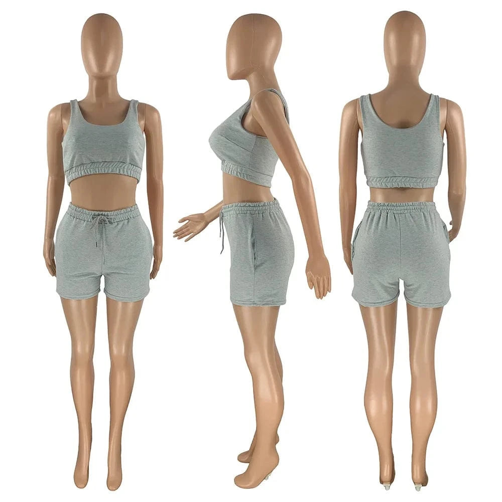 Custom Logo Summer Clothing Crop Top Two Piece Shorts Pants Set Joggers Sets Outfits 2 Piece Sweatsuit Sweat Short Set women