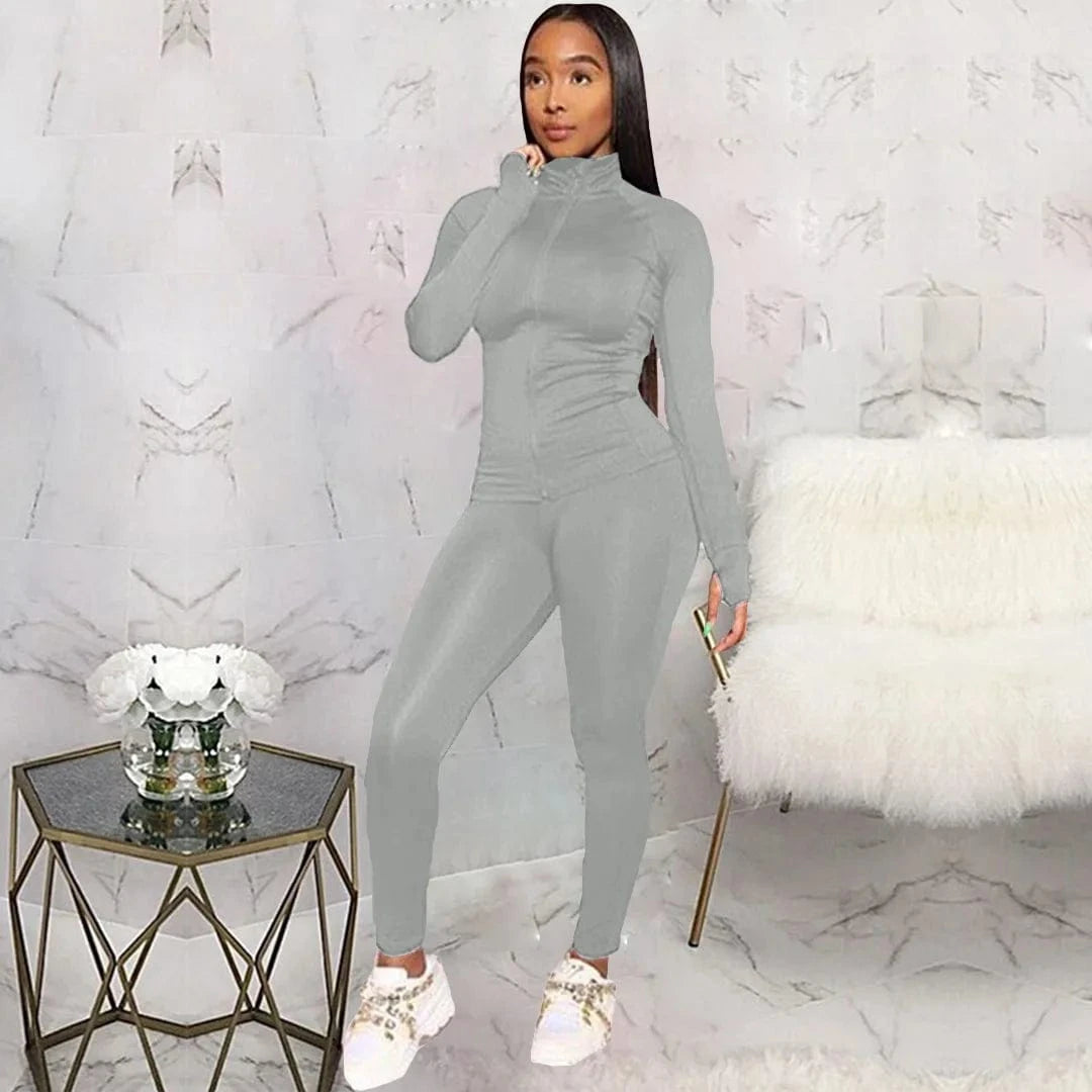 Custom Logo Tracksuit Dropshipping Polyester Slim Fit Zipper Jogging Track Suit Plain Athletic Wear 2 Piece Sweat Suit For Women