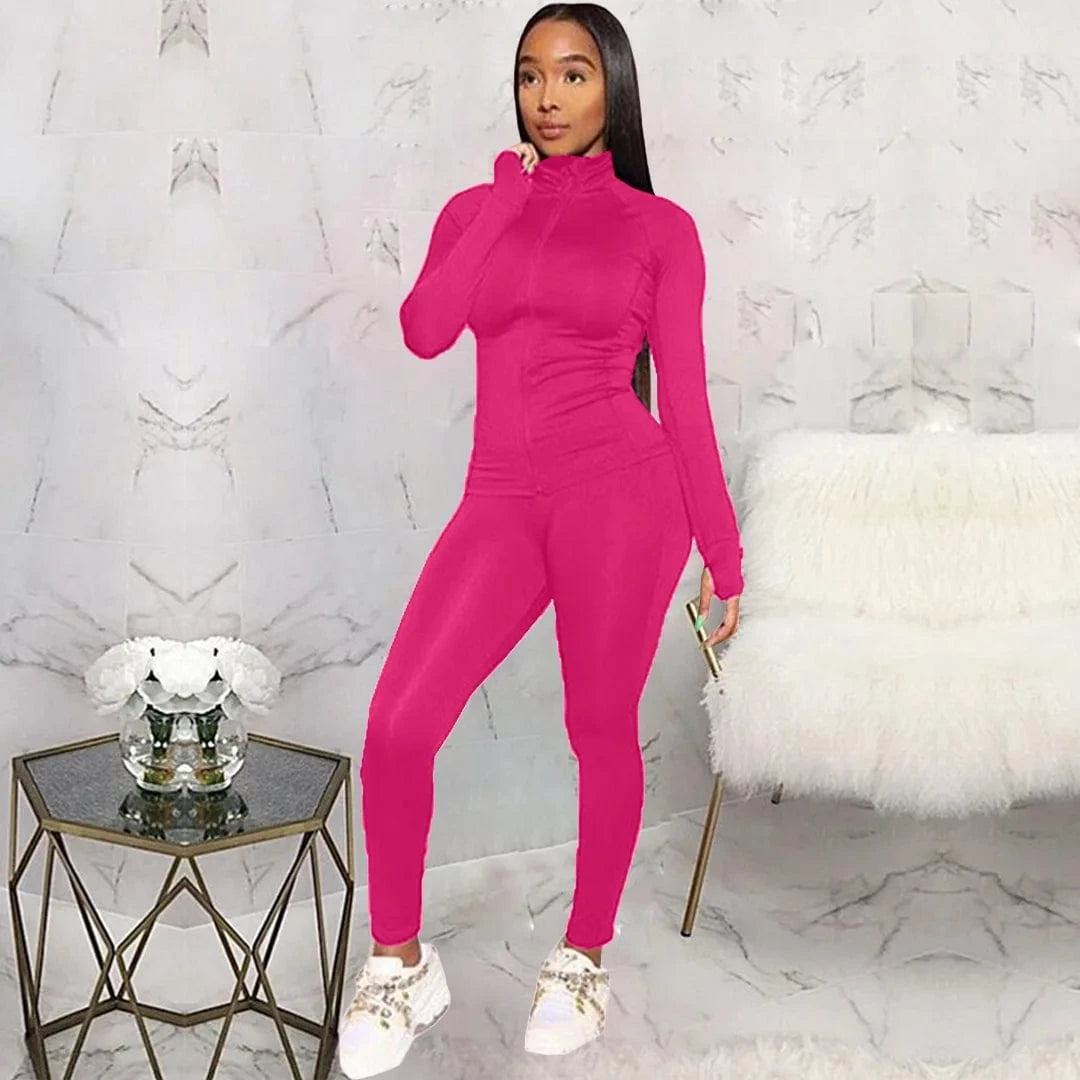 Custom Logo Tracksuit Dropshipping Polyester Slim Fit Zipper Jogging Track Suit Plain Athletic Wear 2 Piece Sweat Suit For Women
