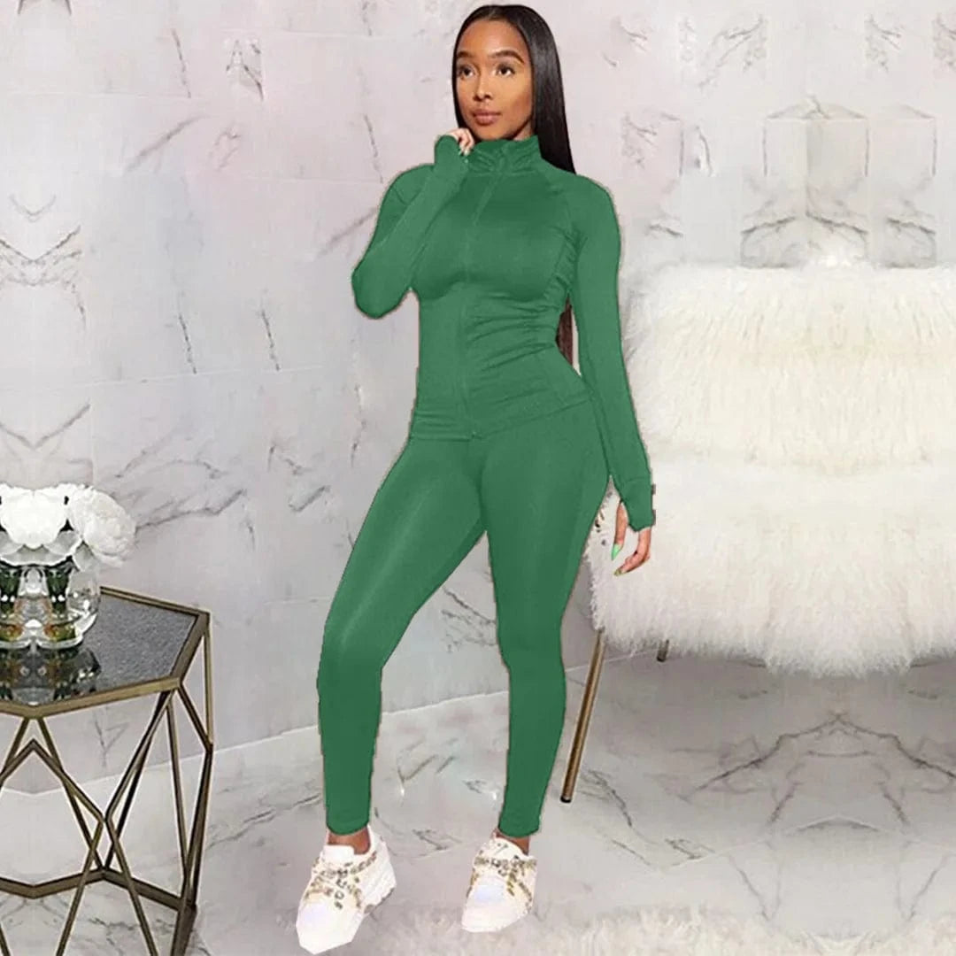 Custom Logo Tracksuit Dropshipping Polyester Slim Fit Zipper Jogging Track Suit Plain Athletic Wear 2 Piece Sweat Suit For Women