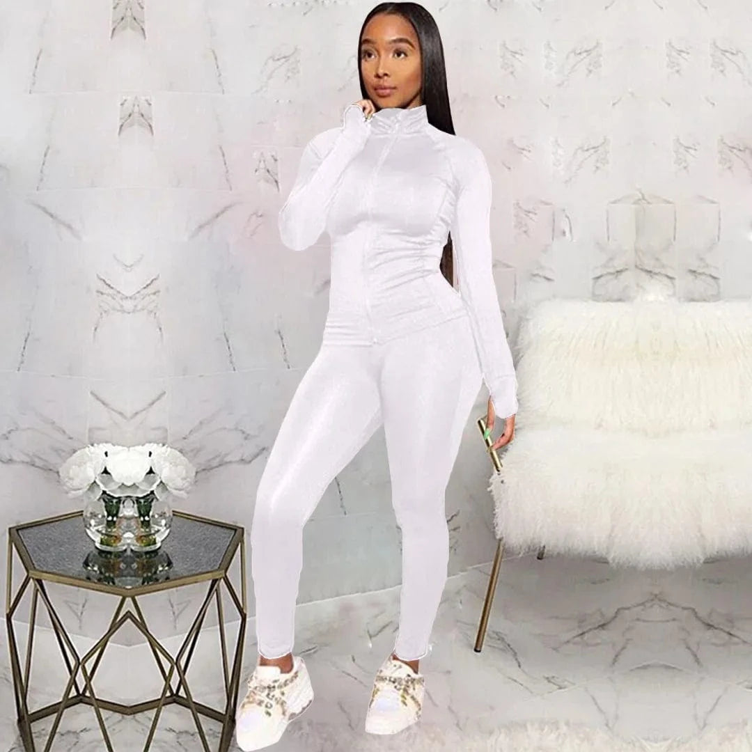 Custom Logo Tracksuit Dropshipping Polyester Slim Fit Zipper Jogging Track Suit Plain Athletic Wear 2 Piece Sweat Suit For Women