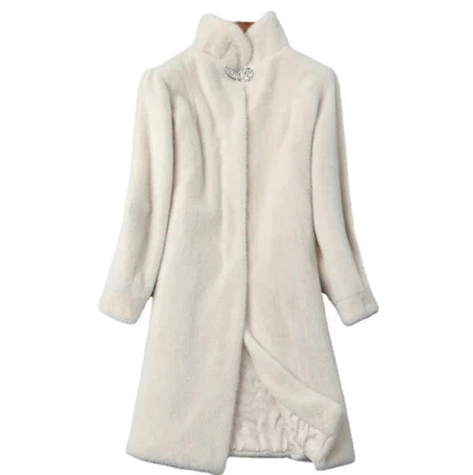 Custom logo Winter Thick Faux Rabbit Fur Coat Women  Korean Loose Plush Long Sleeve  Women's Faux Mink Fur Coat