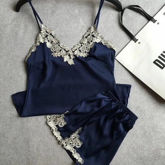 Custom Logos Silk Pajamas Ladies Night Two Pieces Sleep Wear Pyjamas 2 Piece Shorts Set Women Clothing 2024 Summer