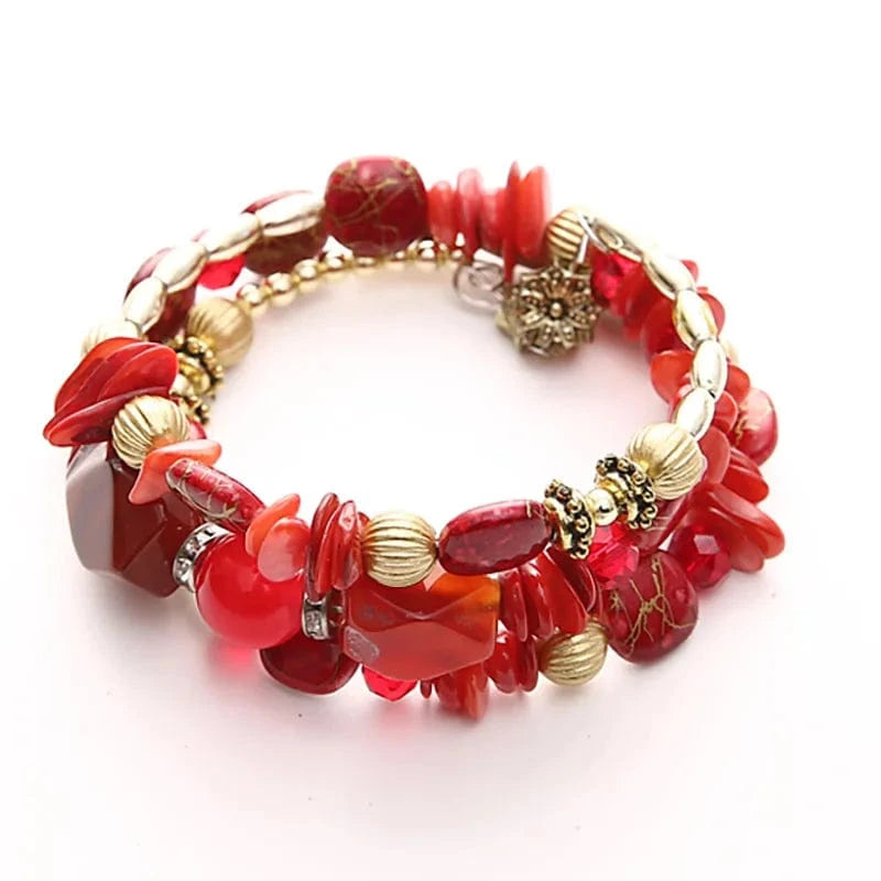 Custom Multi-layer Entangled Bracelet Handmade  Braided Rope Imitate Natural Stone Turquoise  Red Gem Ladies  Bracelet