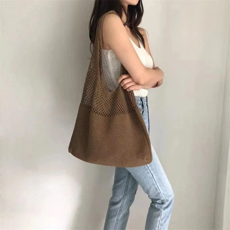 Custom Personalized Knitting Crochet Tote Bags Shoulder Handbags for Women Summer Beach Fashion Weaving Hollow Handbag