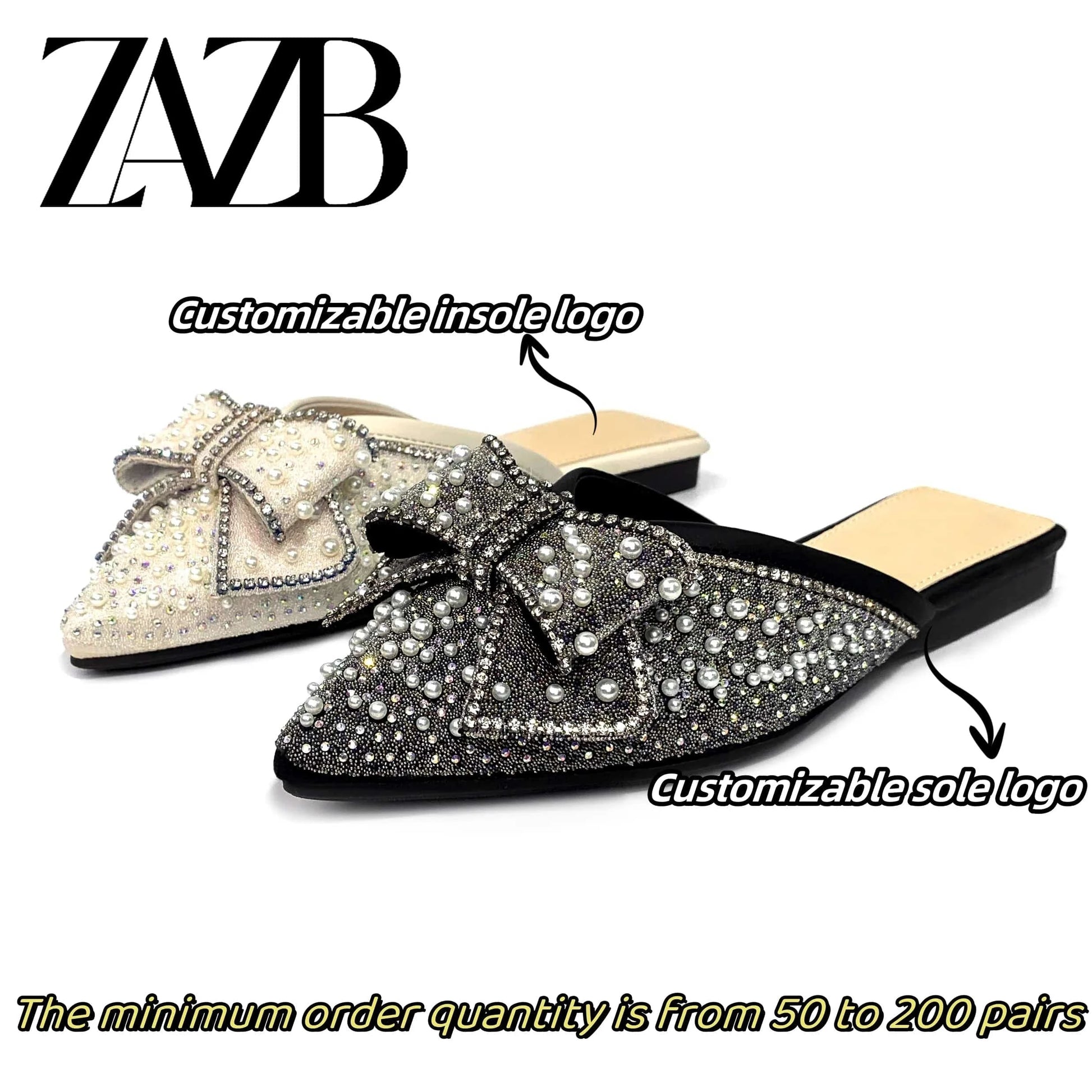 Custom rhinestone bow pointed head designer shoes sandal for women and ladies flat slipper shoes luxury femmes fashion