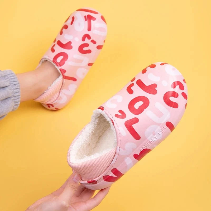 Custom Warm Eva Winter Fuzzy Ladies Sandals Flat Half Shoes Cartoon Color Printing Furry Female Men'S Slides Slippers Wholesale