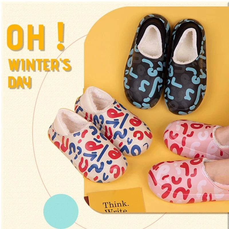Custom Warm Eva Winter Fuzzy Ladies Sandals Flat Half Shoes Cartoon Color Printing Furry Female Men'S Slides Slippers Wholesale