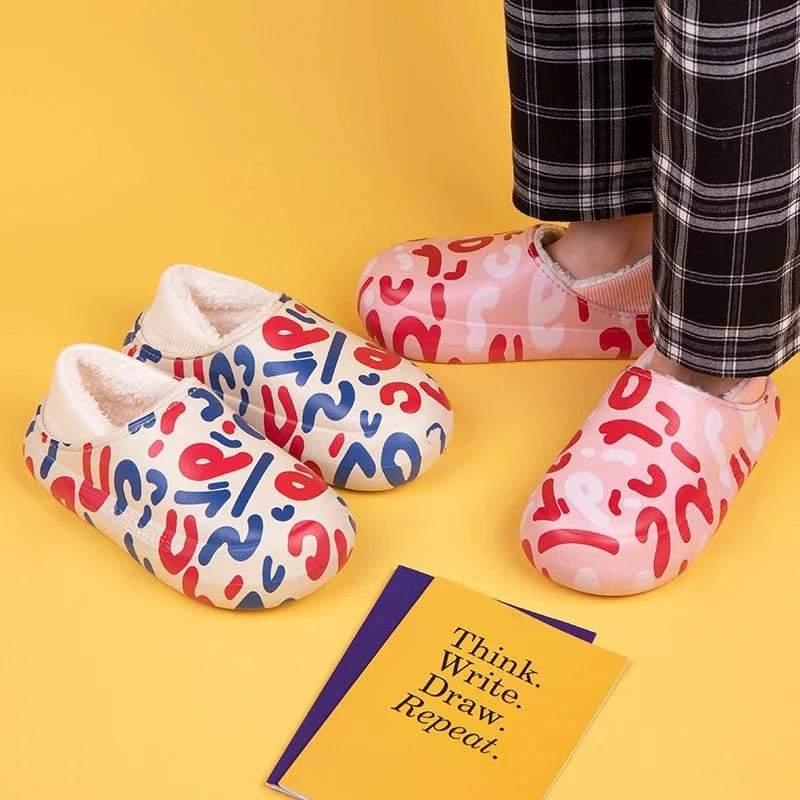 Custom Warm Eva Winter Fuzzy Ladies Sandals Flat Half Shoes Cartoon Color Printing Furry Female Men'S Slides Slippers Wholesale
