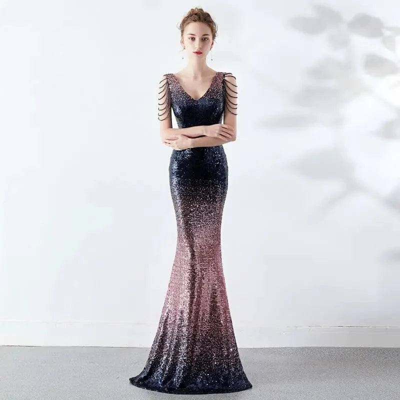 Custom Wholesale 2024 Hot Dropshipping Women Sequins Gradient Color Mermaid Gowns Vestido De Festa Prom Evening Dress