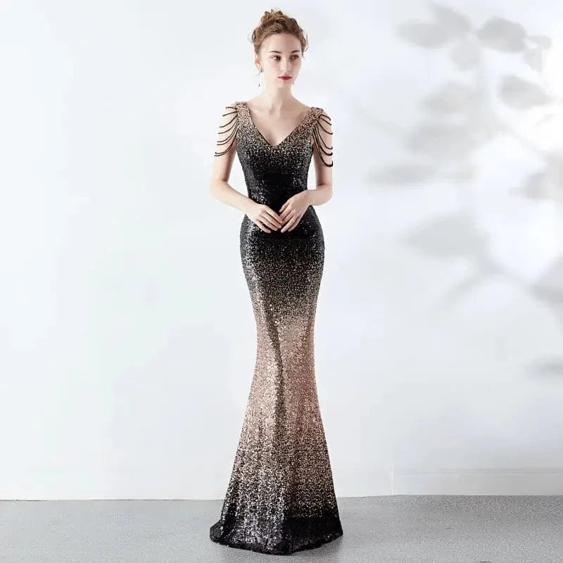 Custom Wholesale 2024 Hot Dropshipping Women Sequins Gradient Color Mermaid Gowns Vestido De Festa Prom Evening Dress