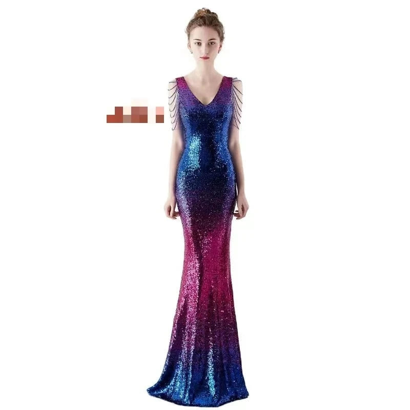 Custom Wholesale 2024 Hot Dropshipping Women Sequins Gradient Color Mermaid Gowns Vestido De Festa Prom Evening Dress