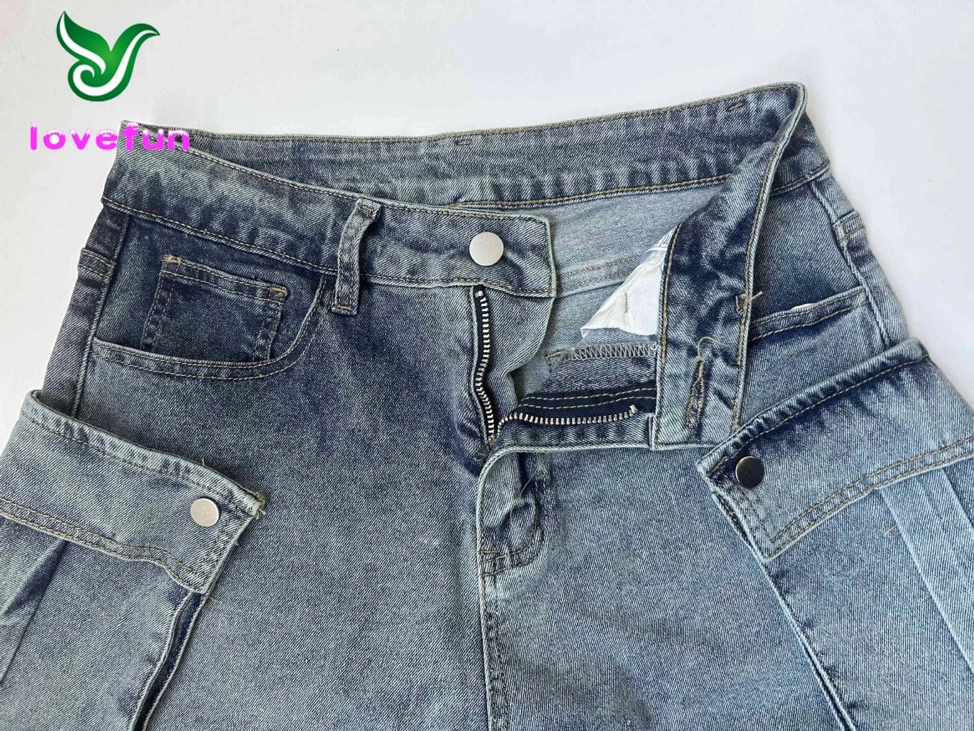 Custom Wholesale Removable Denim Pants Multi Pocket Shorts Trouser Legs Trendy Stretch Washed Jeans For Women