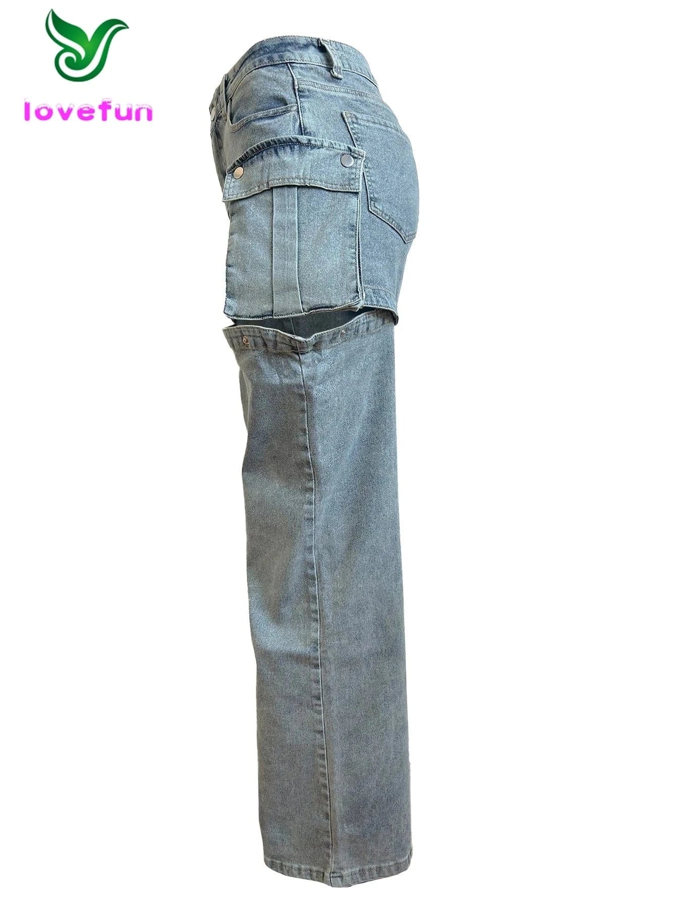 Custom Wholesale Removable Denim Pants Multi Pocket Shorts Trouser Legs Trendy Stretch Washed Jeans For Women