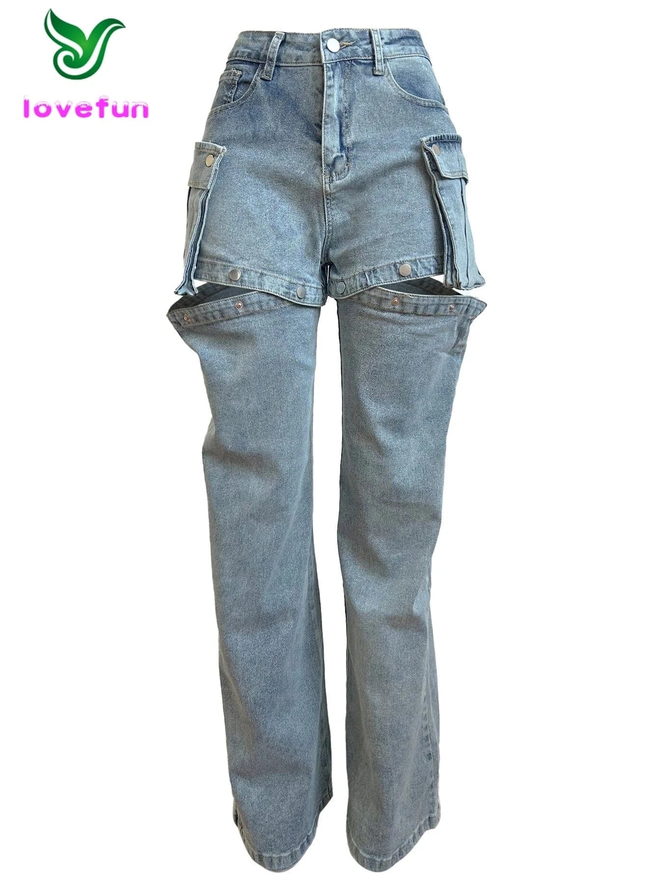 Custom Wholesale Removable Denim Pants Multi Pocket Shorts Trouser Legs Trendy Stretch Washed Jeans For Women