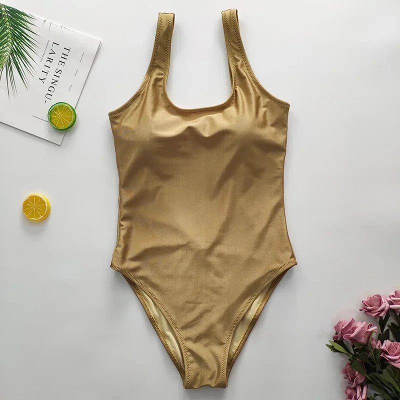 customize / gold New Design Solid Backless Glossy 18 Teen Open Sexy Hot Young Girl Swimwear Women One Piece Swimsuits For Women 2022