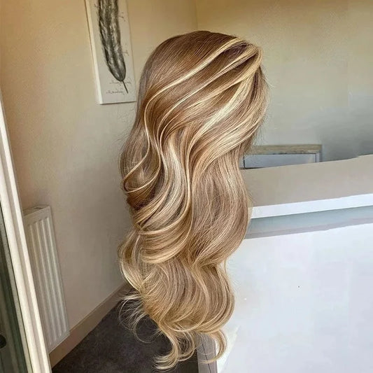 Customized Body Wave Hair Vendor Pre-Plucked Natural Hairline Cambodian Remy Hair Blonde Highlight Color  13*4 Lace Front Wig