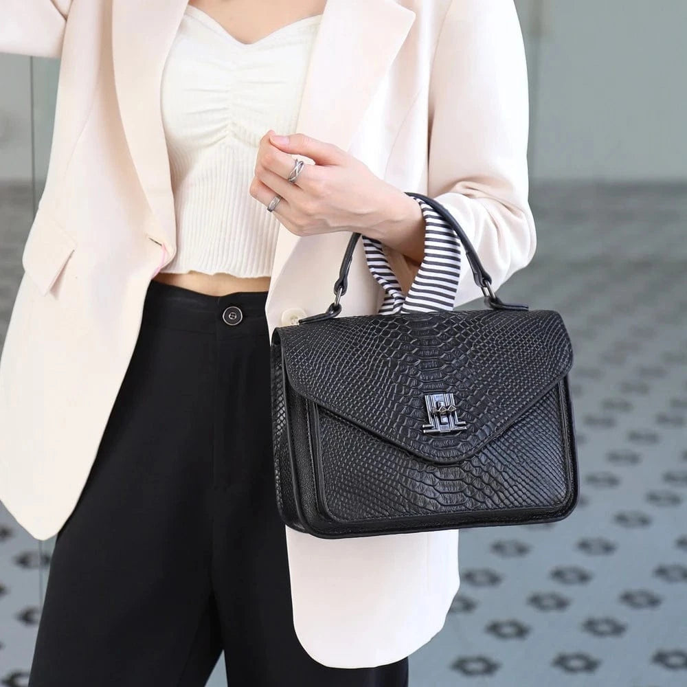 customized casual snake skin print Real leather handbags purses for women women's small shoulder messenger bags hot 2024 trendy