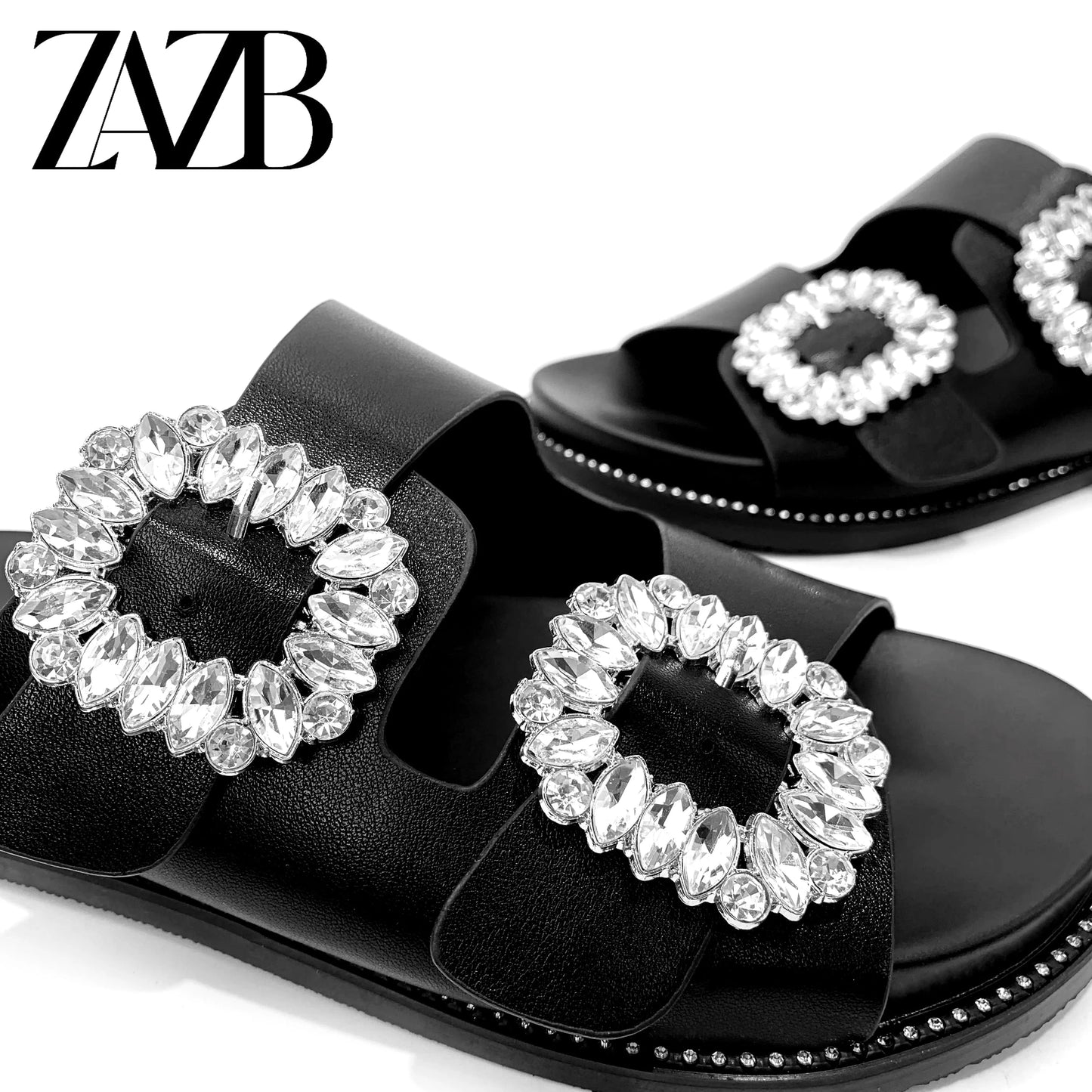 Customized designer shoes Metal button luxury slippers Women's and women's thick heel slippers Luxury women's fashion