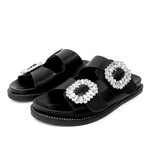 Customized designer shoes Metal button luxury slippers Women's and women's thick heel slippers Luxury women's fashion