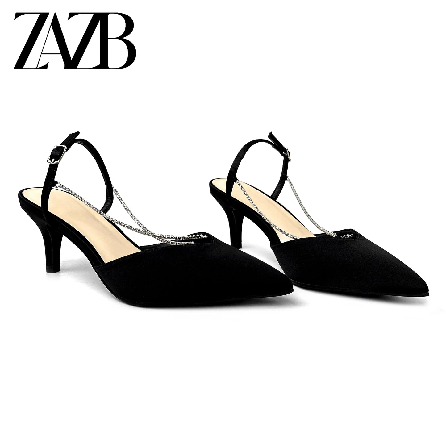Customized fine sandals Black metal chain decoration Fashion comfortable medium heel sandals