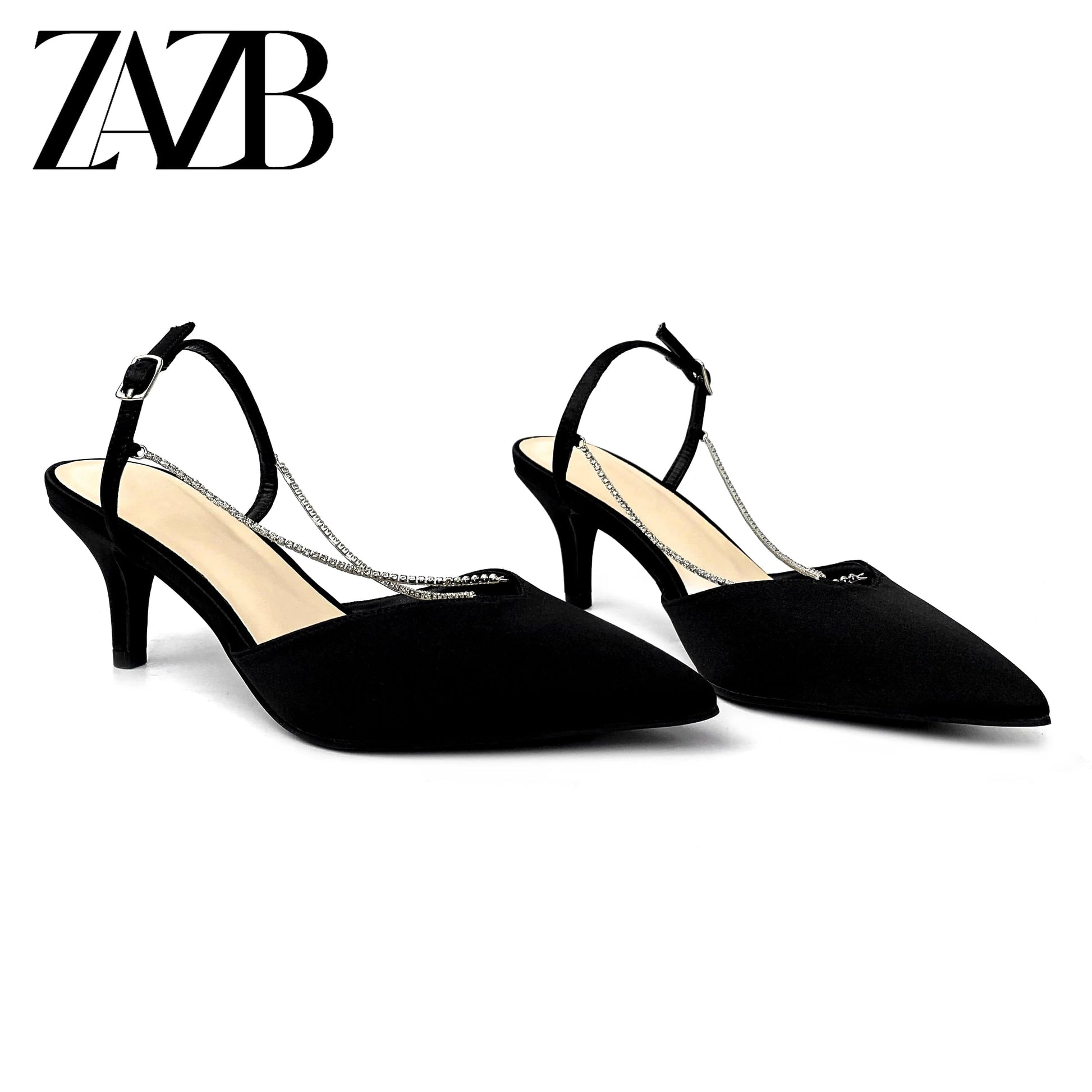 Customized fine sandals Black metal chain decoration Fashion comfortable medium heel sandals