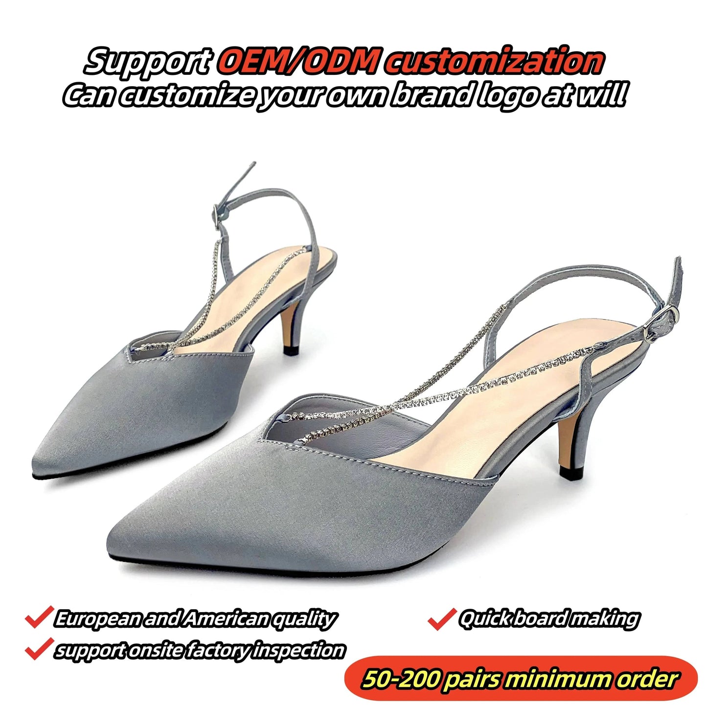 Customized fine sandals Black metal chain decoration Fashion comfortable medium heel sandals