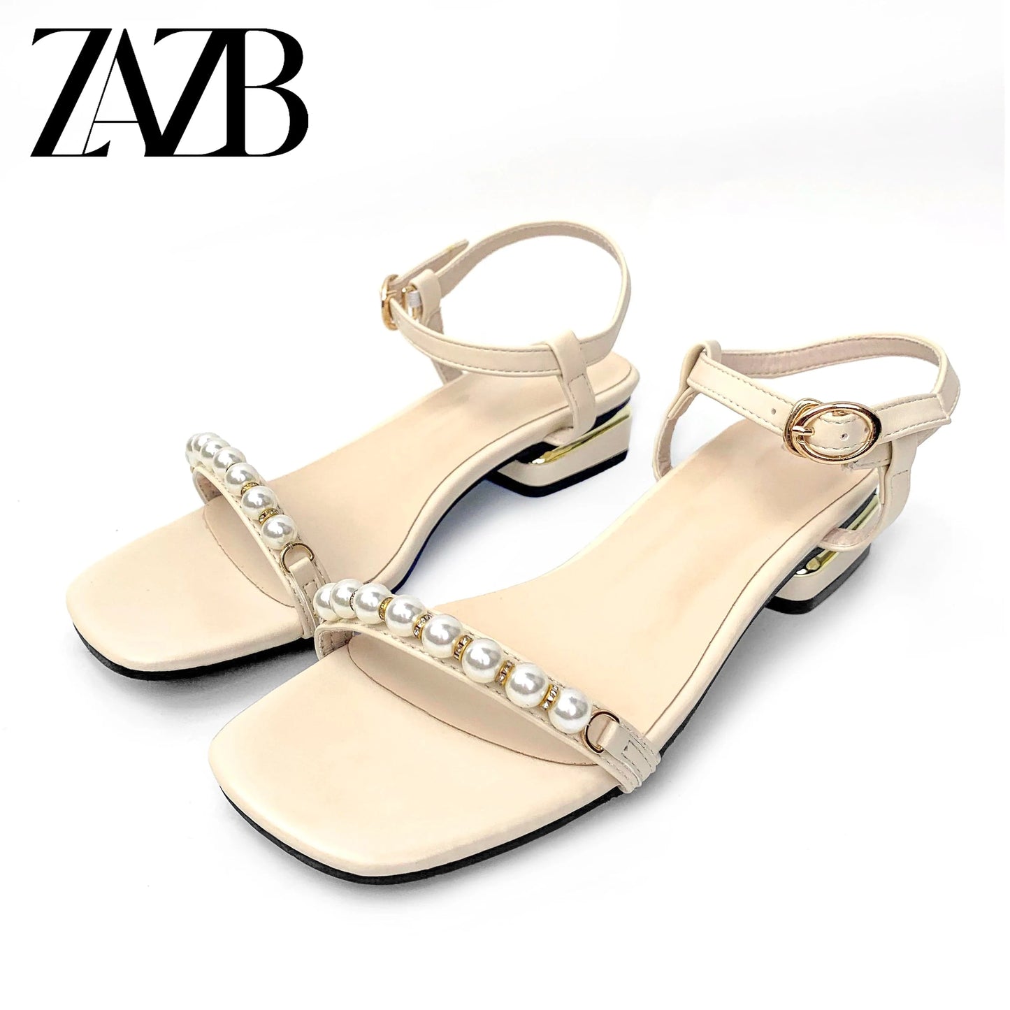 Customized fine sandals Black metal chain decoration Fashion comfortable medium heel sandals