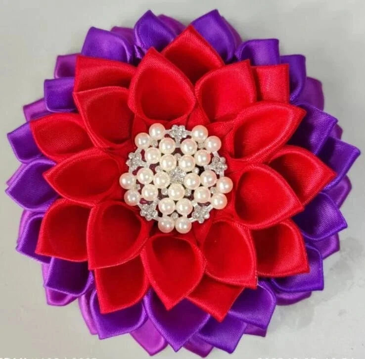 Customized Handmade Ruby Rose Delta Sorority Flower Pearl Accenets Delta Crimson Flower Corsage Saint Ribbon Brooch