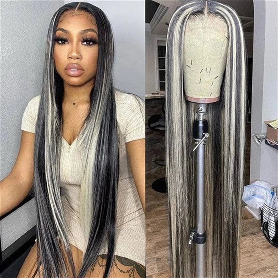 Customized Indian Virgin 10-36"Long Hair 13x4 and Full Lace Straight Wave Colored Human Hair Wig Grey Lace Front Wigs