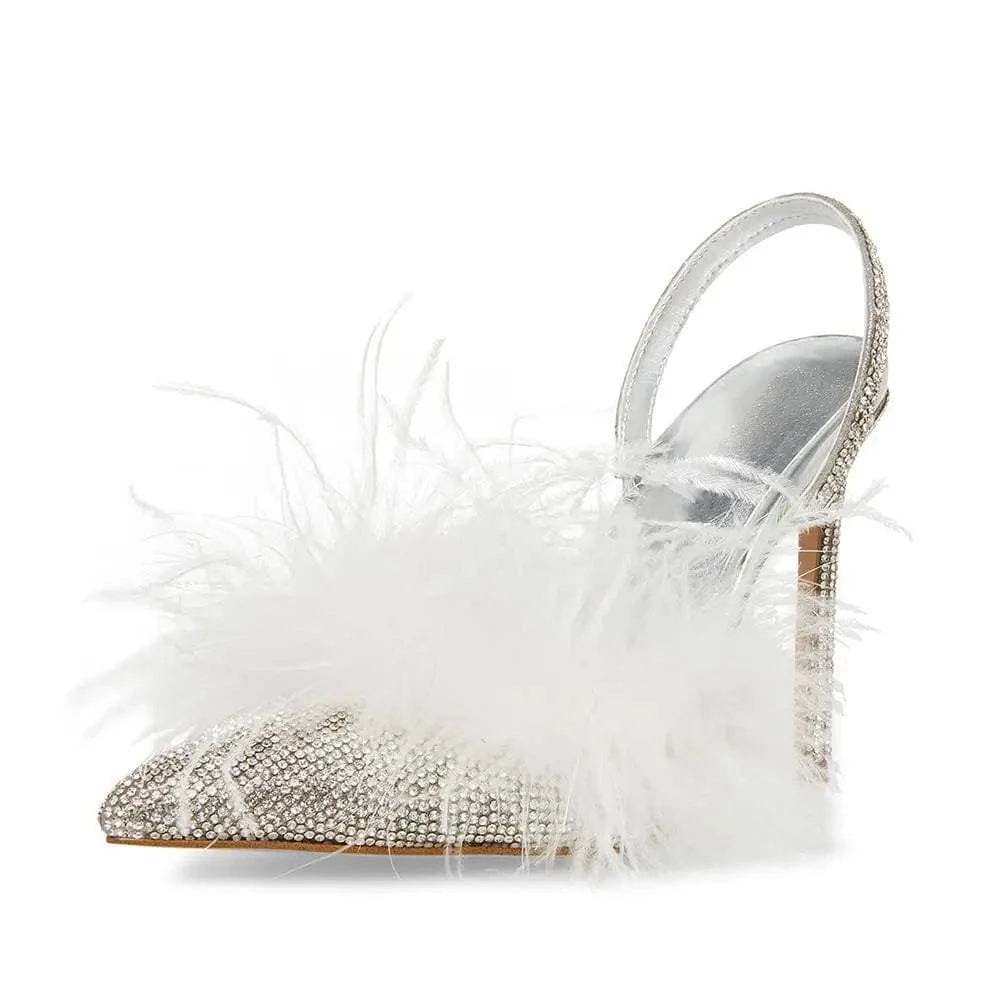 Customized Ladies Feather Sexy Pointed Sandals Women's High Heels Sandals Sexy Women High Heel Stiletto Sandals