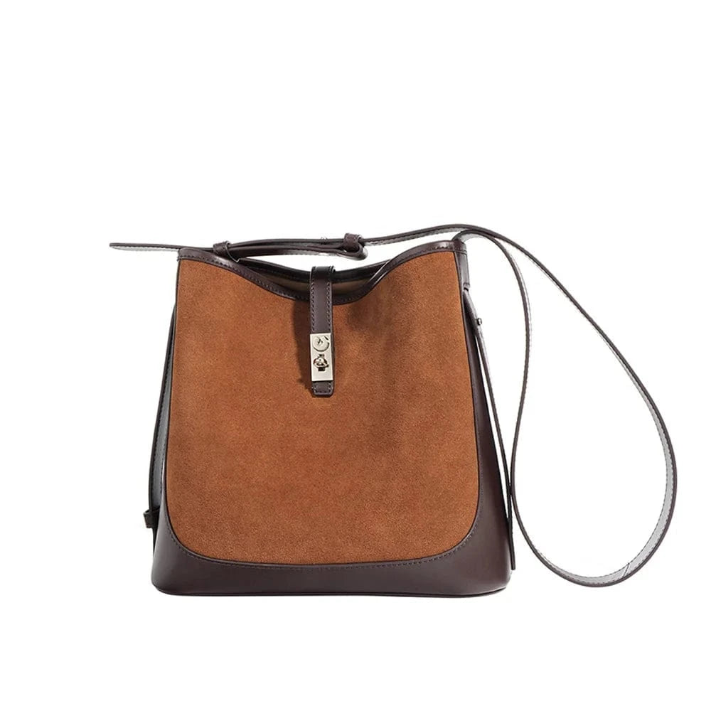 Customized OEM Design Brown Suede Leather Hand Bag 2024 Latest Cowhide Genuine Suede Bag Luxury White Fur Decorated Bag