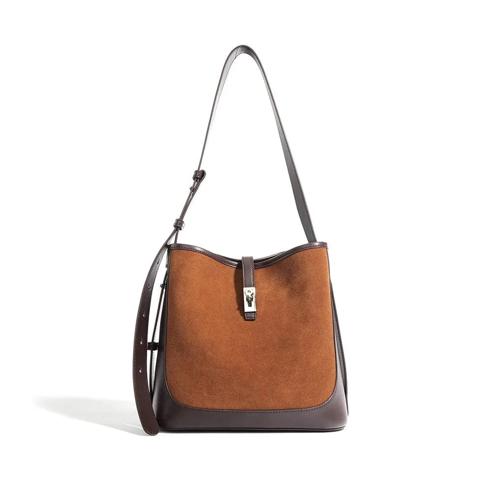 Customized OEM Design Brown Suede Leather Hand Bag 2024 Latest Cowhide Genuine Suede Bag Luxury White Fur Decorated Bag