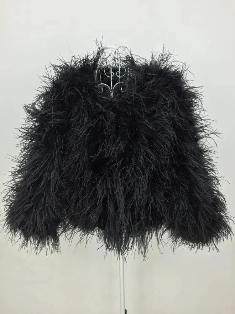 Customized Size / Black Wholesale New Style Women's Real Ostrich Fur Coat Lady Winter Turkey Feather Fur Jackets