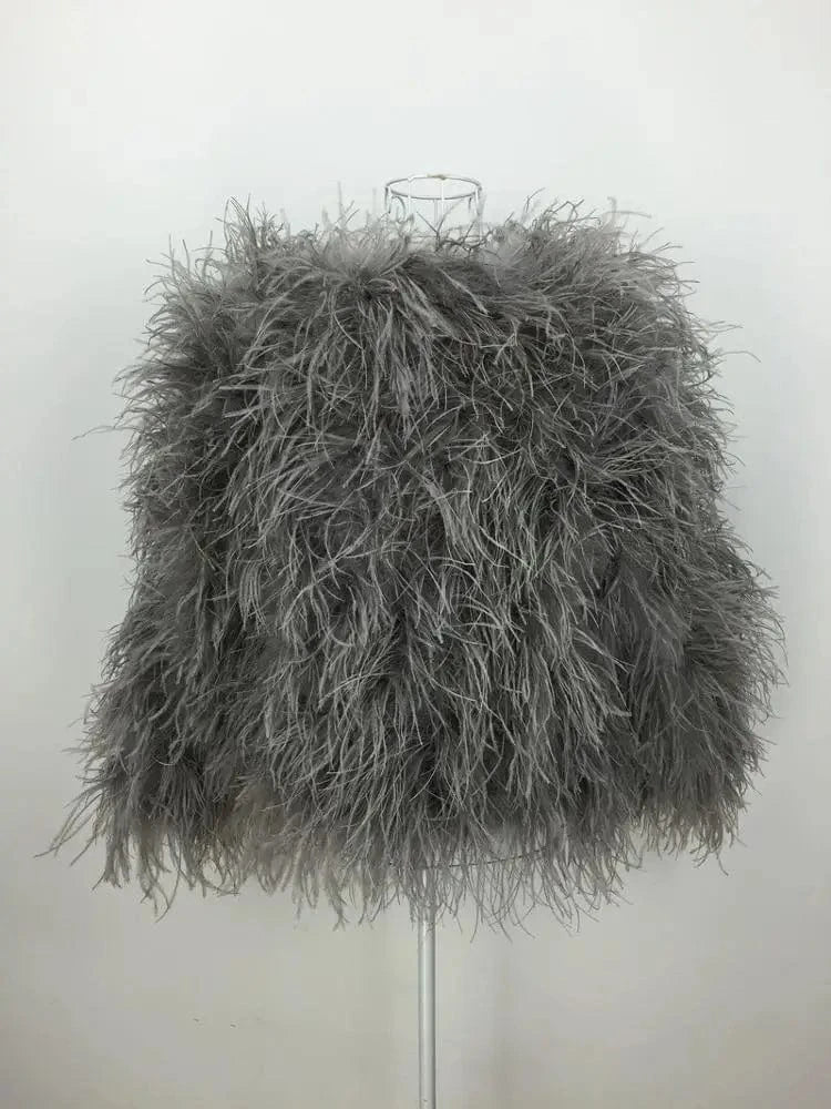 Customized Size / grey Wholesale New Style Women's Real Ostrich Fur Coat Lady Winter Turkey Feather Fur Jackets