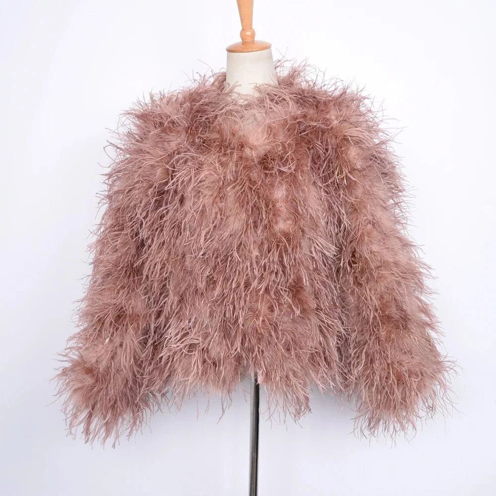 Customized Size / pale pink Wholesale New Style Women's Real Ostrich Fur Coat Lady Winter Turkey Feather Fur Jackets
