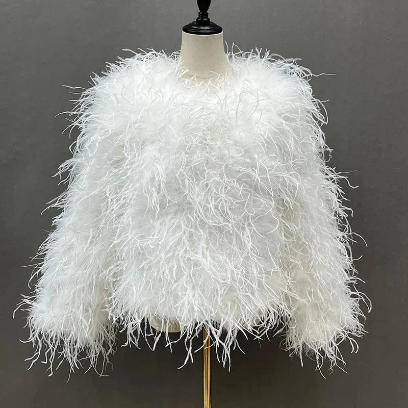 Customized Size / White Wholesale New Style Women's Real Ostrich Fur Coat Lady Winter Turkey Feather Fur Jackets