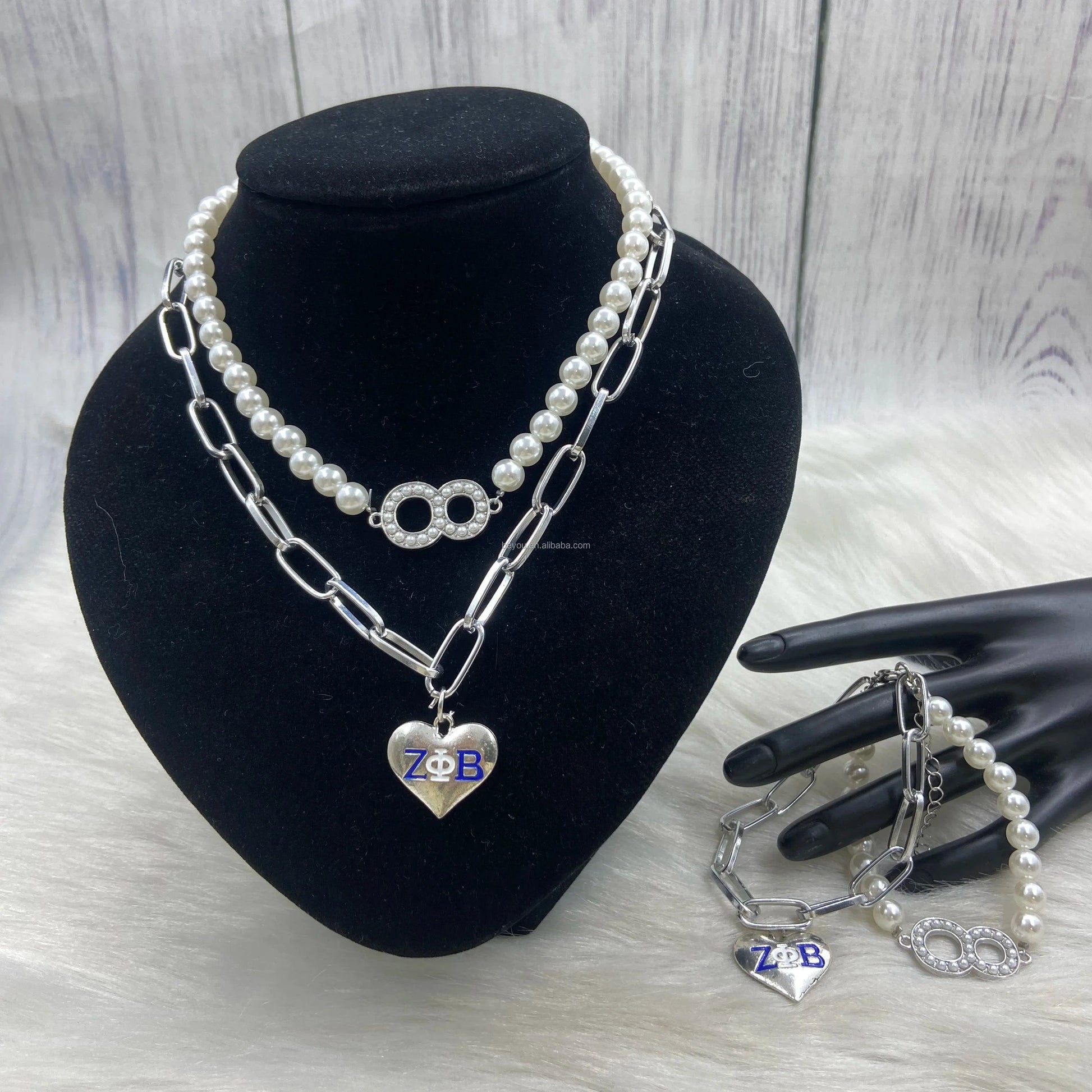 Customized ZPB Stainless Steel Pearl Handmade Digital 0-10 Dual Pearl Wrap Large Size Rhinestone Pendant Necklace Bracelet Girls