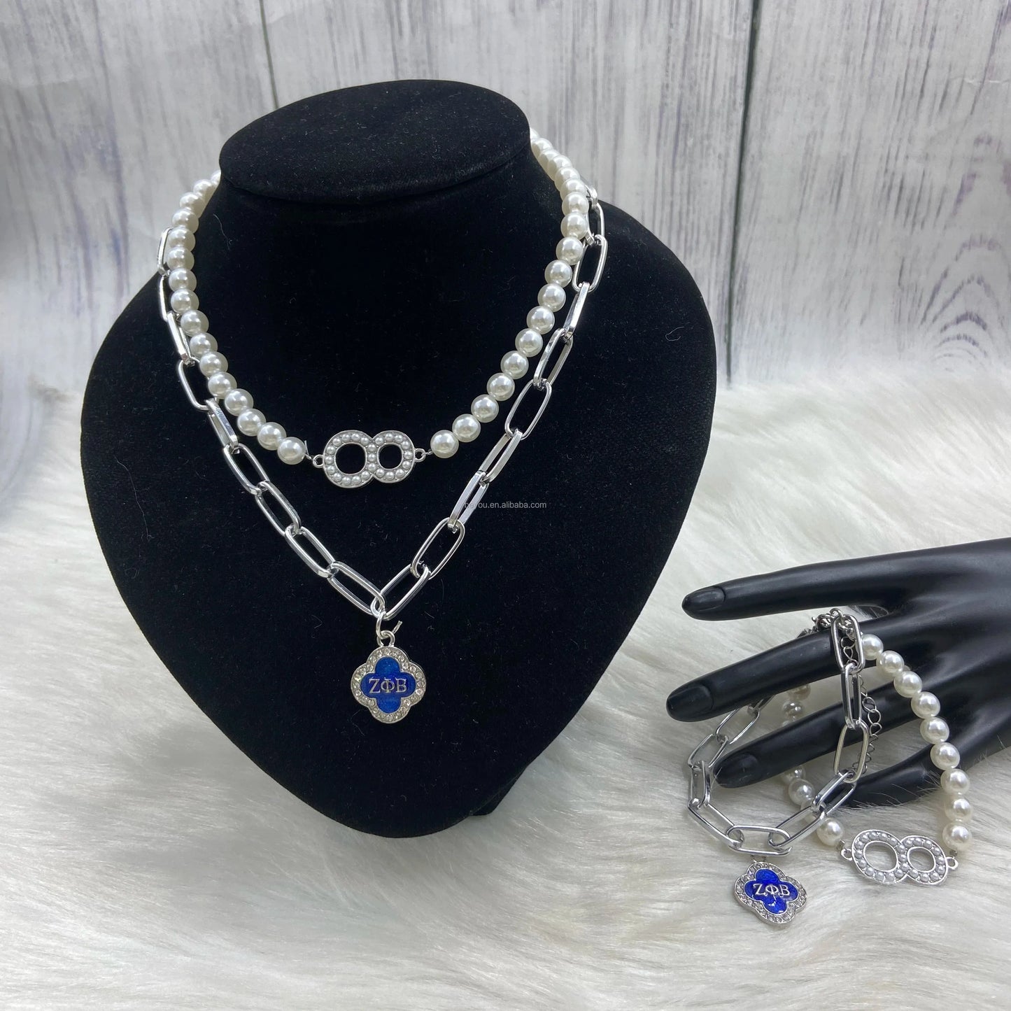 Customized ZPB Stainless Steel Pearl Handmade Digital 0-10 Dual Pearl Wrap Large Size Rhinestone Pendant Necklace Bracelet Girls