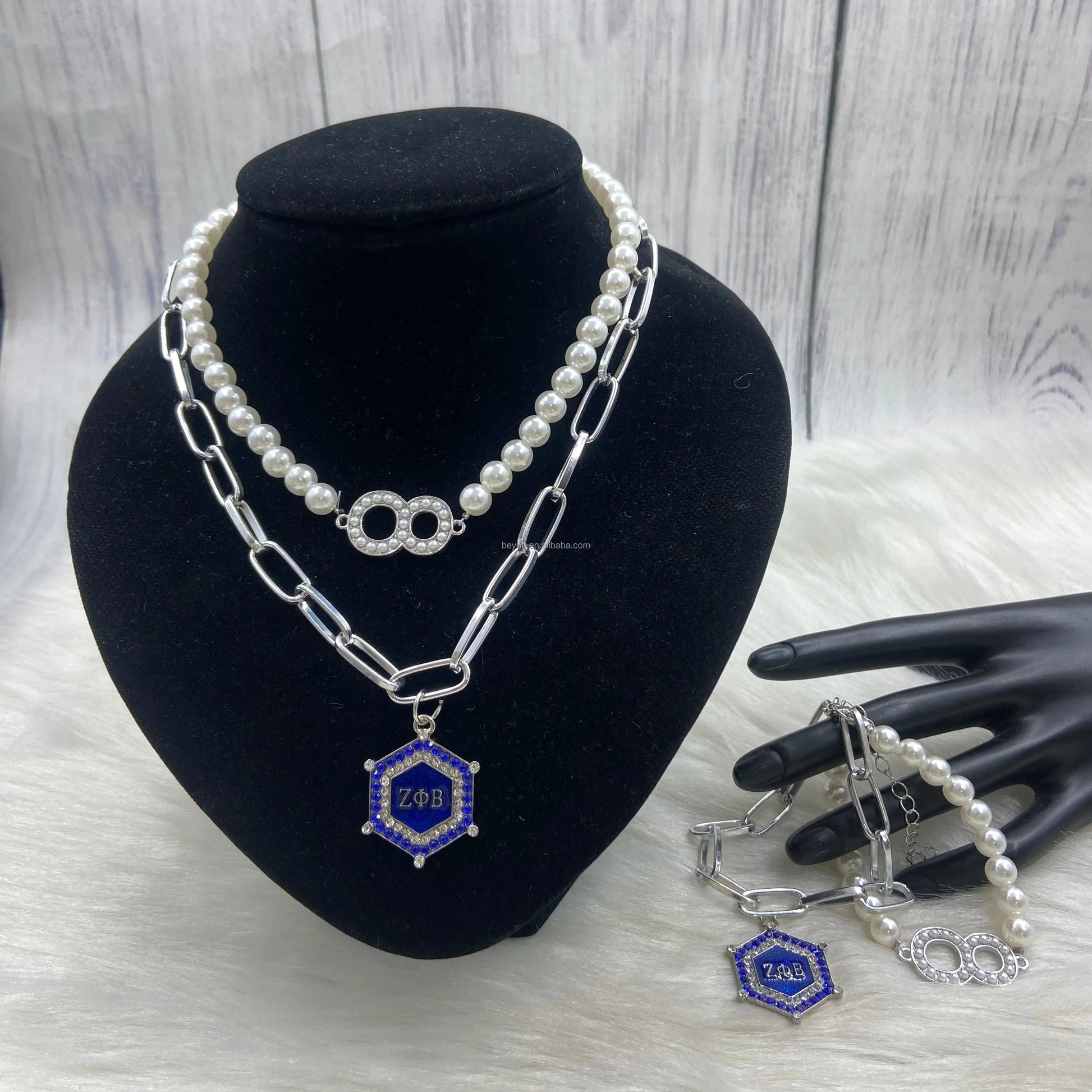 Customized ZPB Stainless Steel Pearl Handmade Digital 0-10 Dual Pearl Wrap Large Size Rhinestone Pendant Necklace Bracelet Girls