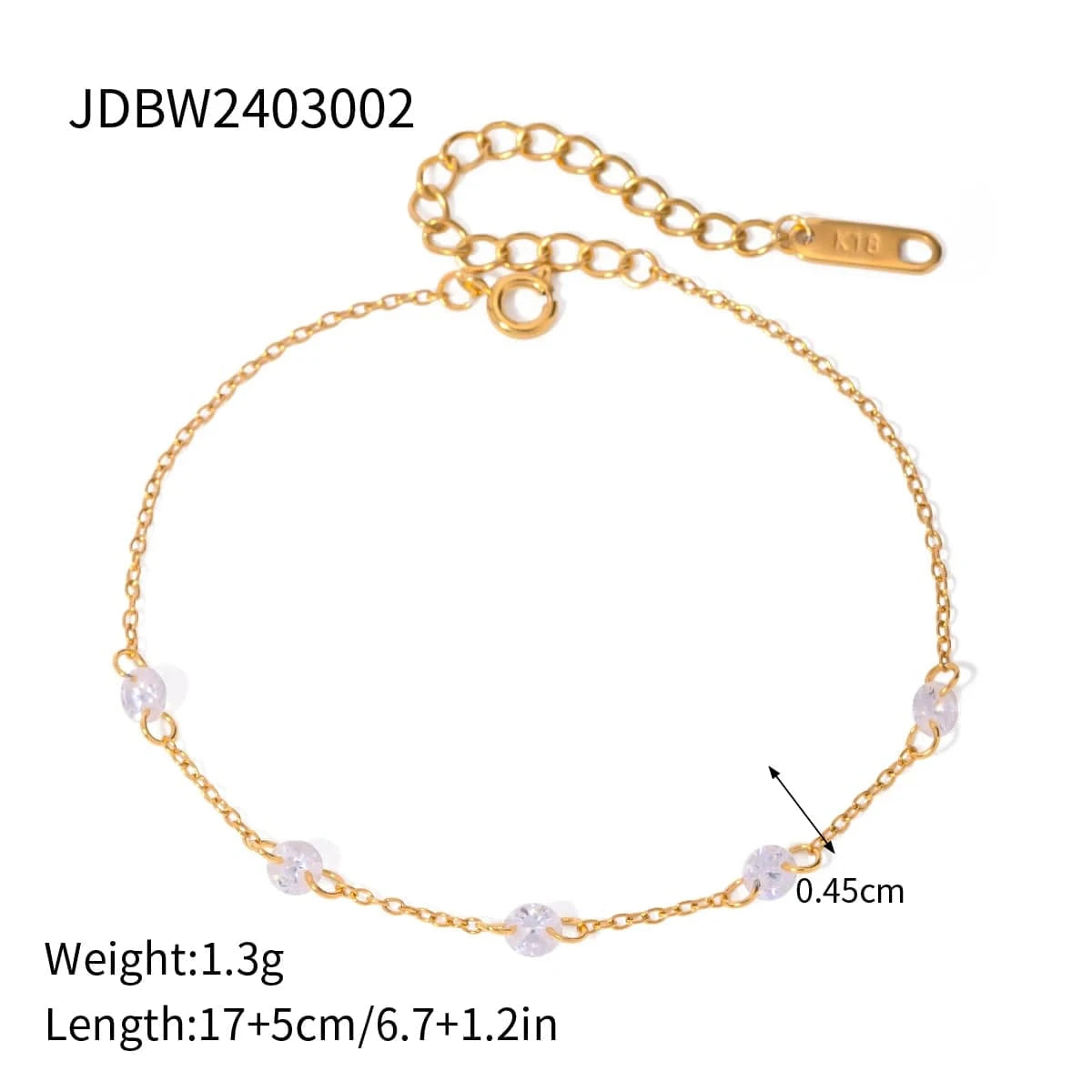 Cute / 17cm / BR966 BR977 Blingbling Zircon 18K Gold Plated Oval Zircon Dainty Charm Chain Stainless Steel Bracelet Ladies Jewelry Gift
